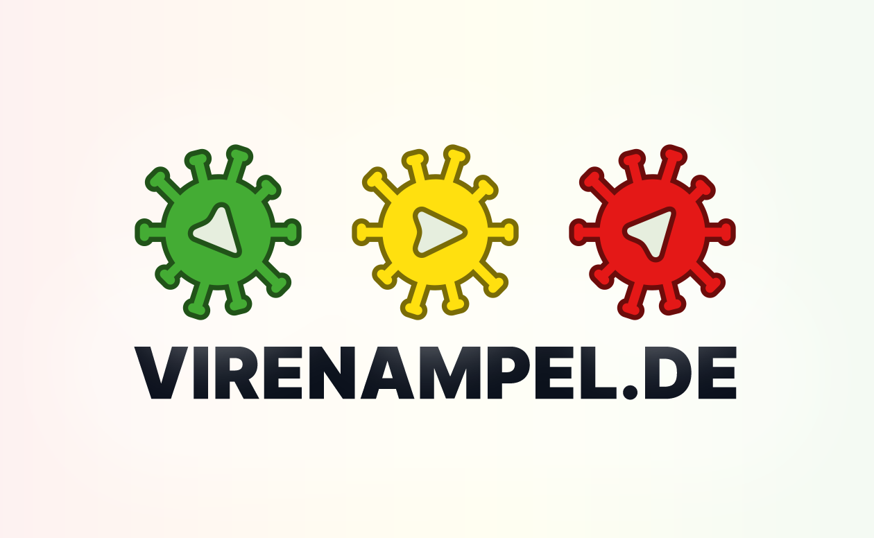 Virenampel.de – Logo mit drei stilisierten Viren in Grün, Gelb und Rot.